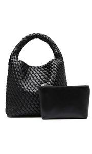 Rylan Alt-Leather Woven Small Tote Bag Black at Amara Home