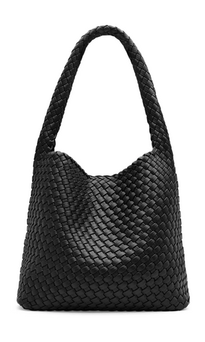 Rylan Black Recycled Alt-Leather Woven Large Tote at Amara Home