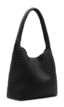 Load image into Gallery viewer, Rylan Black Recycled Alt-Leather Woven Large Tote at Amara Home
