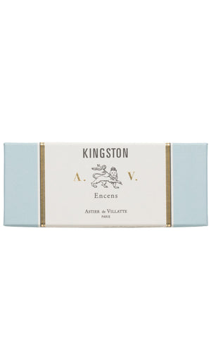 Astier de Villatte Kingston Incense in blue and gold box, available at Amara Home.