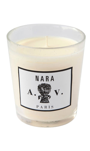 Astier de Villatte Nara beeswax candle in glass vessel made in France, available at Amara Home.