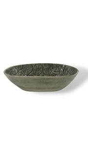 Wonki Ware unique ceramic Sweet Tray with black lace pattern and glaze, handmade in South Africa, available at Amara Home.