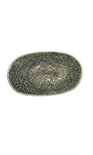 Wonki Ware unique ceramic Sweet Tray with black lace pattern and glaze, handmade in South Africa, available at Amara Home.