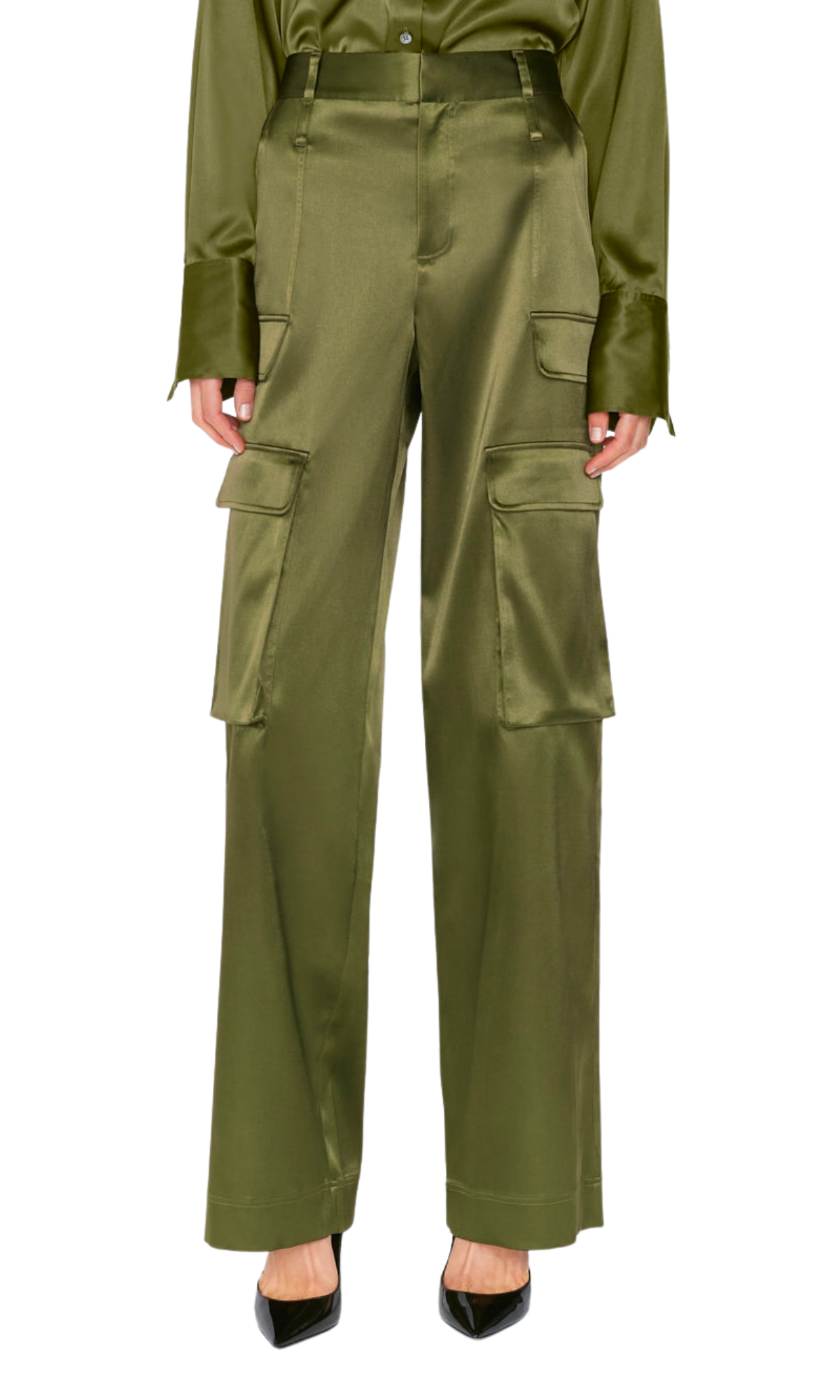 FRAME Straight-leg Satin Cargo Pants in Green