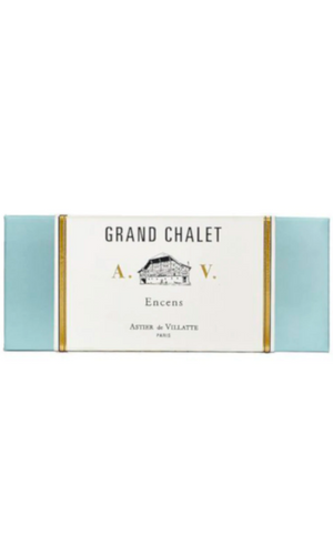 Astier de Villatte Grand Chalet Incense in blue and gold box, available at Amara Home.