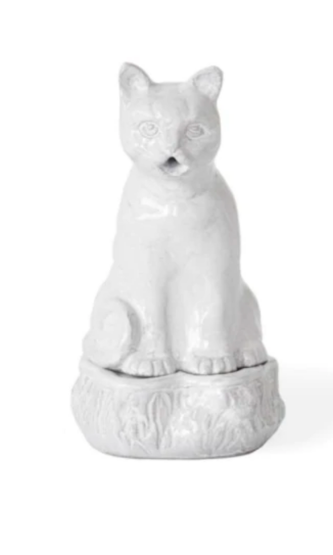 Astier de Villatte Setsuko Cat ceramic incense holder handmade in Paris using black clay and dipped in white glaze, available at Amara Home.